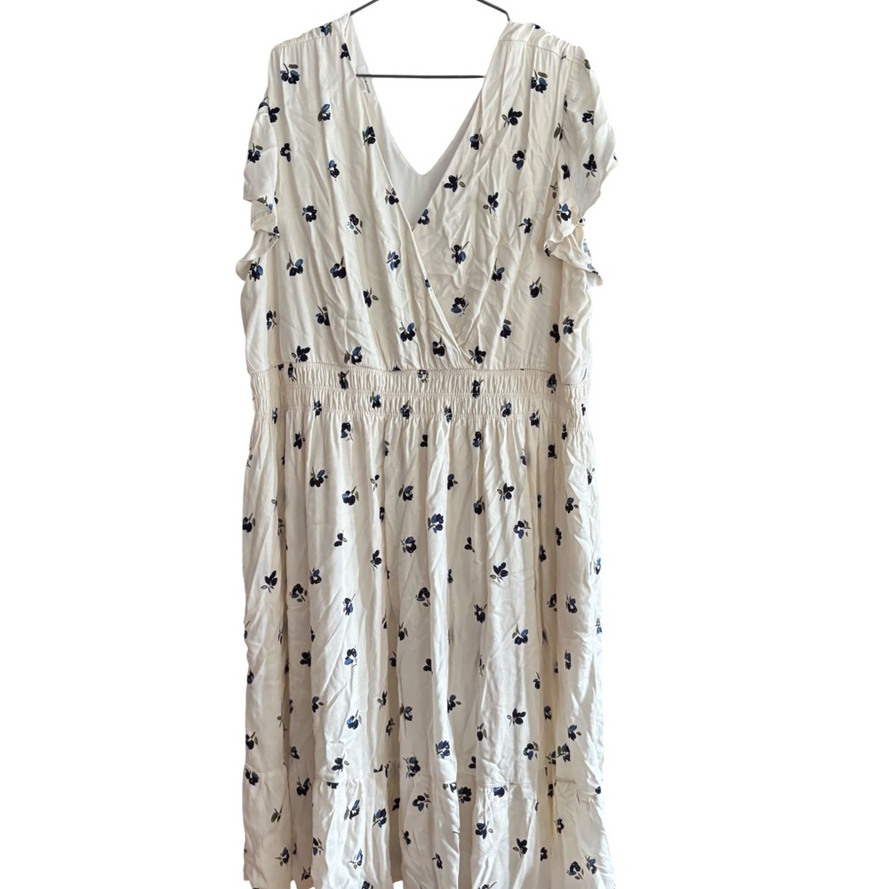 Floral White and Navy Blue Dress